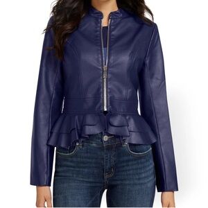 Faux leather peplum jacket coat NY&Co S navy blue